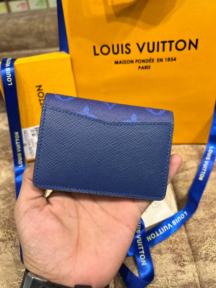 LV Blue Logo Printed Pocket Organizer Wallet - Image 5