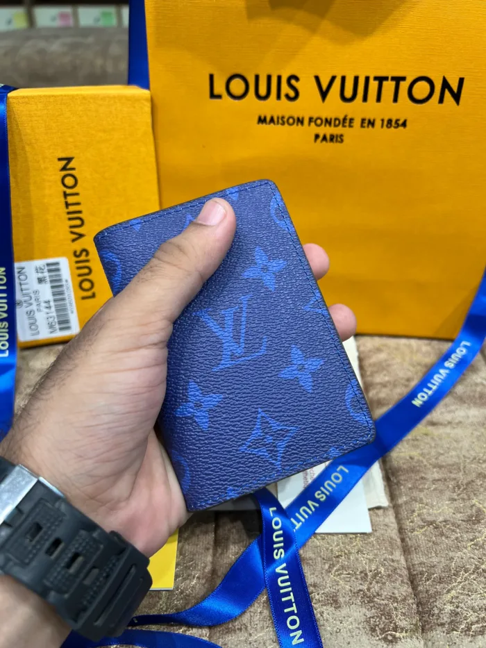 LV Blue Logo Printed Pocket Organizer Wallet - Image 3