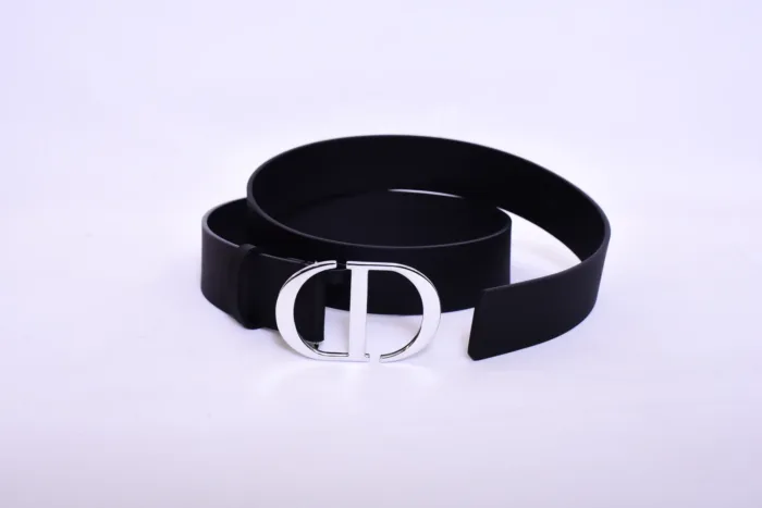 Dior Silver CD Logo Black Belt - Image 3