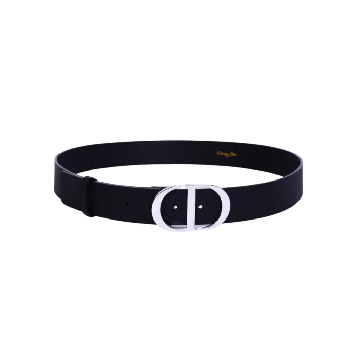 Dior Silver CD Logo Black Belt - Image 2